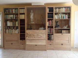 Bibliothèque chêne et marqueterie